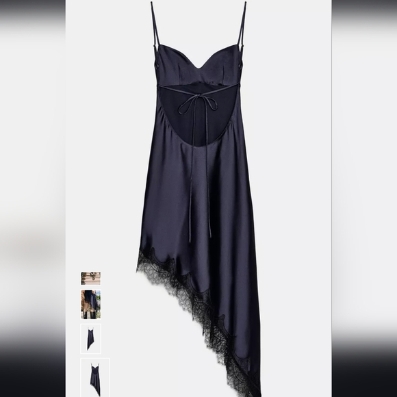 Zara Navy Asymmetrical Dress with Lace Detail - Picture 6 of 10